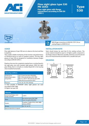 Flow sight glass type 530 PN 10/63
