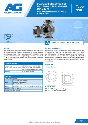 Flow sight glass type 550 PN 16/40 - DIN 11869 (old DIN 3237)