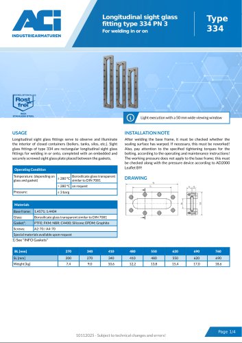 Longitudinal sight glass fitting type 334 PN 3
