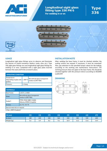 Longitudinal sight glass fitting type 336 PN 6