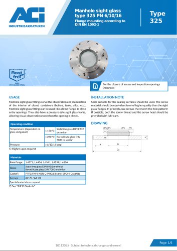 Manhole sight glass type 325 PN 6/10/16
