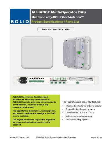 ALLIANCE Multi-Operator DAS Multiband edgeROU Fiber2AntennaTM Product Specifications / Parts List