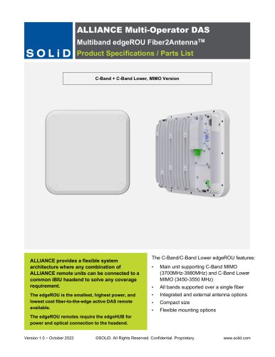 ALLIANCE Multi-Operator DAS Multiband edgeROU Fiber2AntennaTM Product Specifications / Parts List