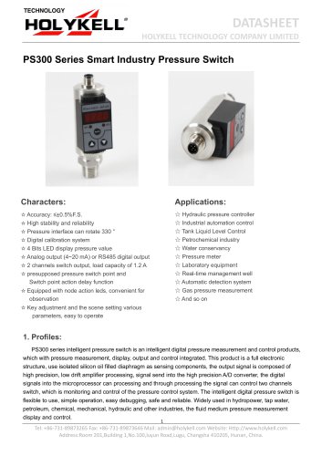 PS300 Series Smart Industry Pressure Switch