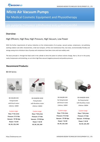 Micro Air Vacuum Pumps for Medical Cosmetic Equipment and Physiotherapy