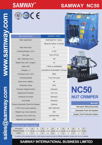 Samway NC50 Automatic one piece fitting assembly nut crimper
