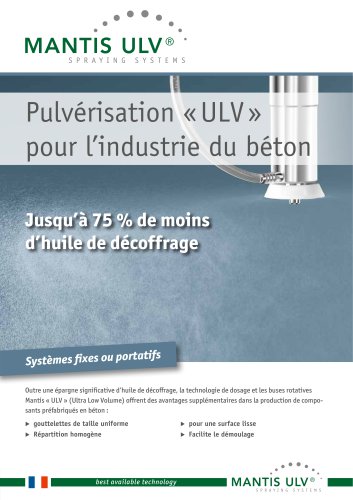 Pulvérisation « ULV »  pour l’industrie du béton