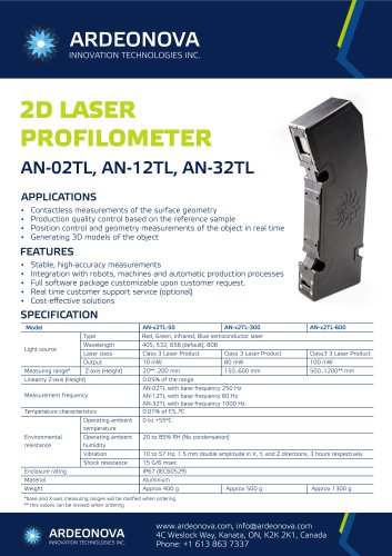 2D LASERPROFILOMETER AN-02TL, AN-12TL, AN-32TL