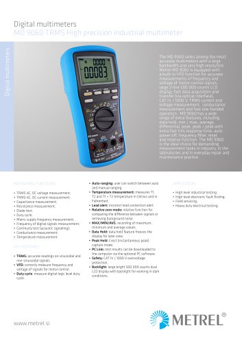 MD 9060 TRMS, 500.000 counts LCD, 100 kHz Voltage Bandwidth Heavy Duty Industrial Multimeter EN