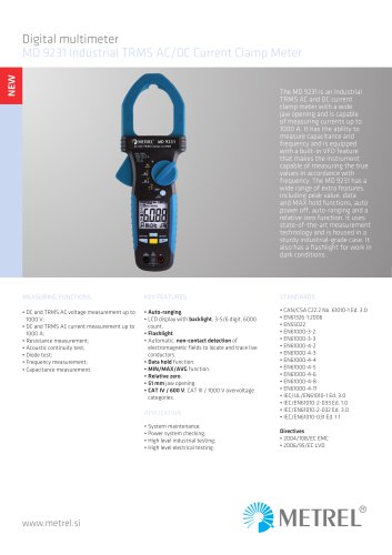 MD 9231 Industrial TRMS AC/DC Current Clamp Meter EN