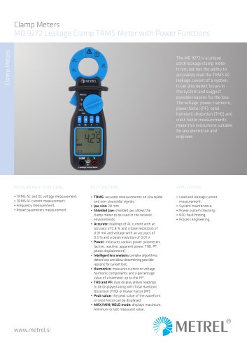 MD 9272 Leakage Clamp TRMS Meter with Power Functions EN