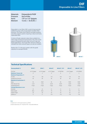 DIF ? Disposable In-Line Filters