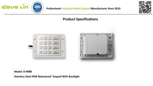 D-8988 Metal Keypad Data Sheet