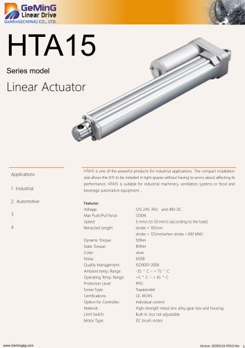 HTA15 linear actuator catalog