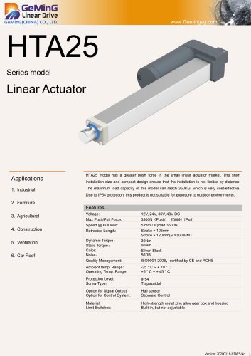 HTA25 linear actuator catalog