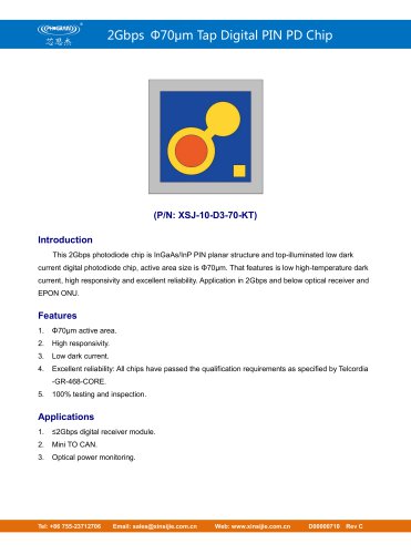 XSJ-10-D3-70-KT/2Gbps Φ70μm Tap Digital PIN PD Chip/PHOGRAIN