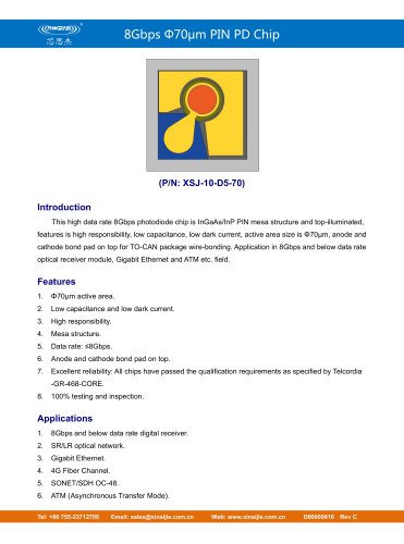 XSJ-10-D5-70/8Gbps Φ70μm Digital PIN PD Chip/PHOGRAIN