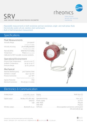 SRV WIDE VISCOSITY RANGE INLINE PROCESS VISCOMETER