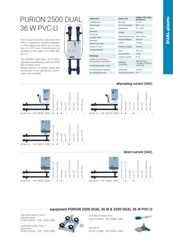 configuration options UV plant PURION 2500 DUAL 36 W PVC-U