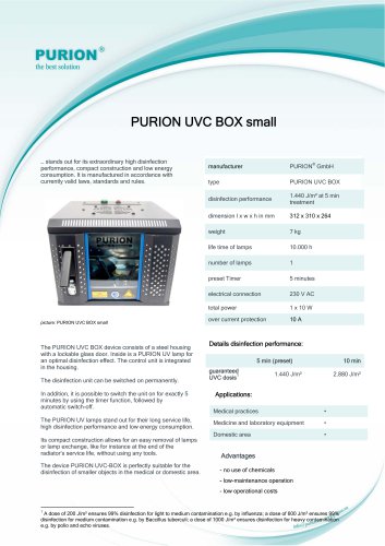 Datasheet PURION UVC BOX