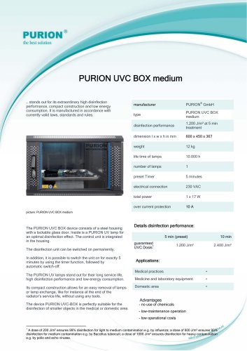 Datasheet PURION UVC BOX medium