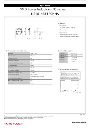 SMD Power Inductors (NS series) NS10145T1R0NNA