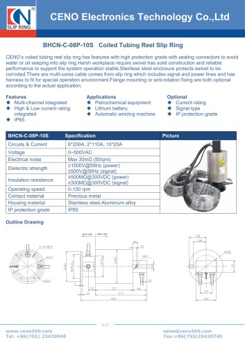 CENO 200Amp Coiled Tubing Reel Slip Ring BHCN-C-08P-10S