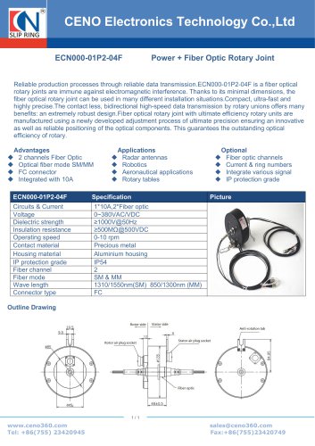 CENO 4 Channel Fiber optic rotary joint combine power slip rings ECN000-01P2-04F