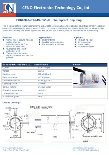 CENO Airborne slip ring ECN088-04P1-44S-IP65-JZ