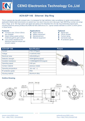 CENO Capsule slip ring with OD 22mm ACN-02P-14S