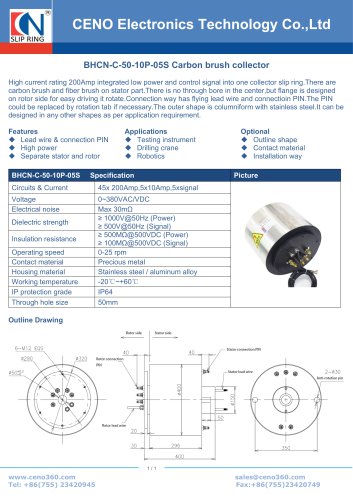 CENO Carbon brush collector ring 200A BHCN-C-50-10P-05S