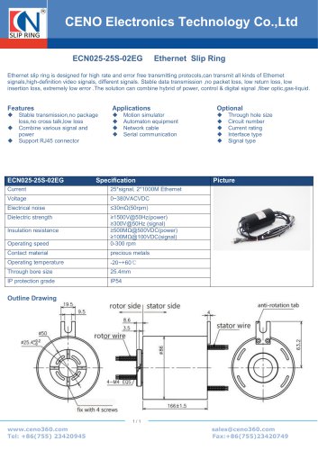 CENO Ethernet slip ring with 25.4mm hole ECN025-25S-02EG