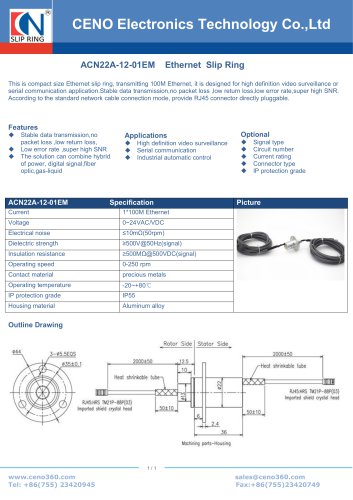 CENO Ethernet slip ring with diameter 22mm ACN22A-12-01EM