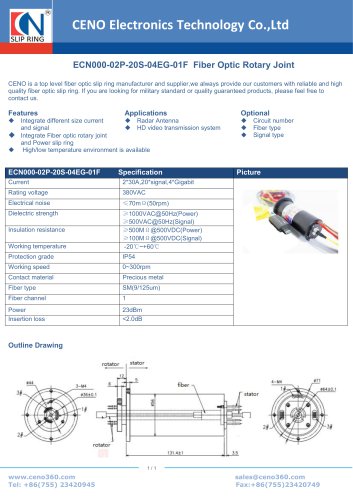 CENO Fiber Optic Rotary Joint ECN000-02P-20S-04EG-01F