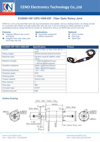 CENO Fiber Optic Rotary Joint ECN000-10P-12P2-109S-02F