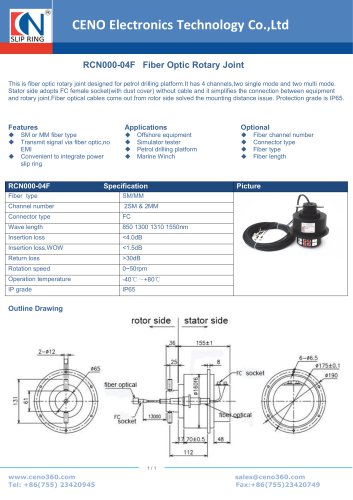 CENO Fiber optic rotary joint for Logging truck RCN000-04F