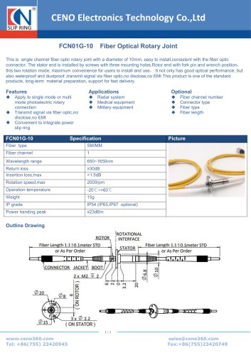 CENO Fiber Optical Rotary Joint 10mm diameter FCN01G-10