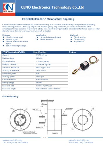 CENO Industrial Slip Ring ECNS000-086-03P-12S