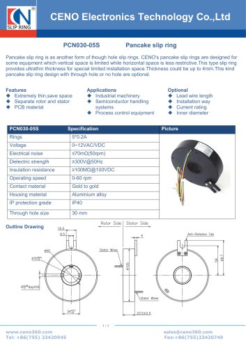 CENO Pancake slip ring with 5 circuits PCN030-05S