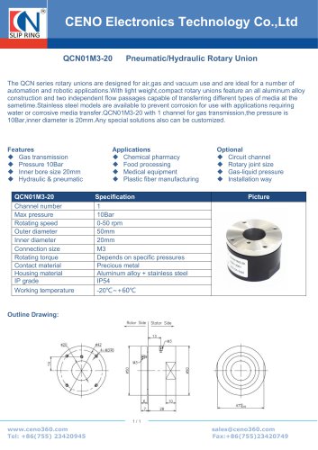 CENO Pneumatic rotary union 10Bar QCN01M3-20