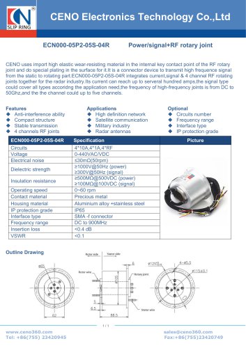 CENO Rotary joint with power and RF channel ECN000-05P2-05S-04R