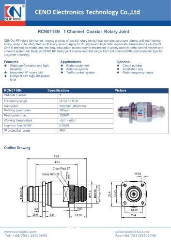 CENO Single Channel Coaxial Rotary Joint RCN0118N