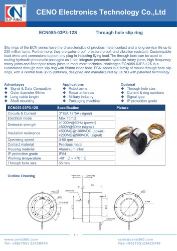 CENO through bore rotary joint ECN055-03P3-12S 55mm