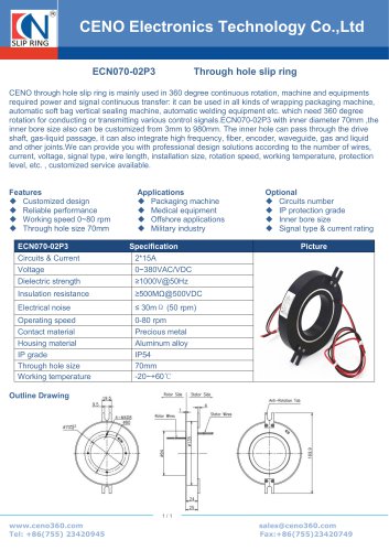 CENO Through hole slip ring 70mm ECN070-02P3