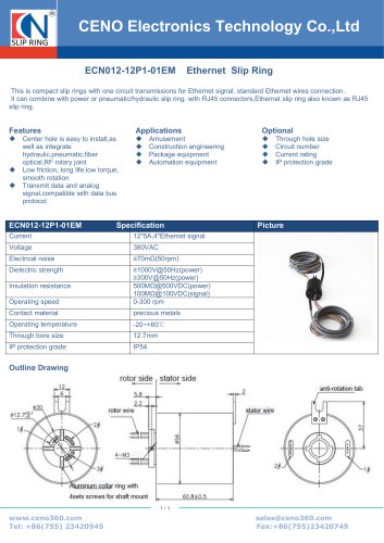 CENO Through hole slip ring with 100M Ethernet ECN012-12P1-01EM