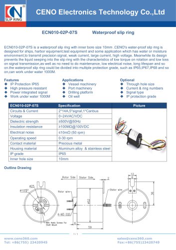 CENO Waterproof CANBus hollow shaft slipring ECN010-02P-07S