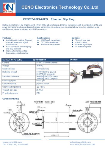 Gigabit slip ring with 25.4mm through hole ECN025-08P2-02EG