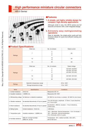 High performance miniature circular connectors HR10 Series