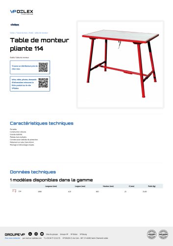 Table de monteur pliante 114
