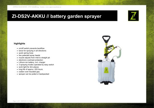 ZI-DS2V-AKKU // battery garden sprayer